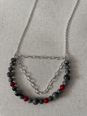 Red Turquoise and larvikite black Labradorite gemstone bib statement necklace